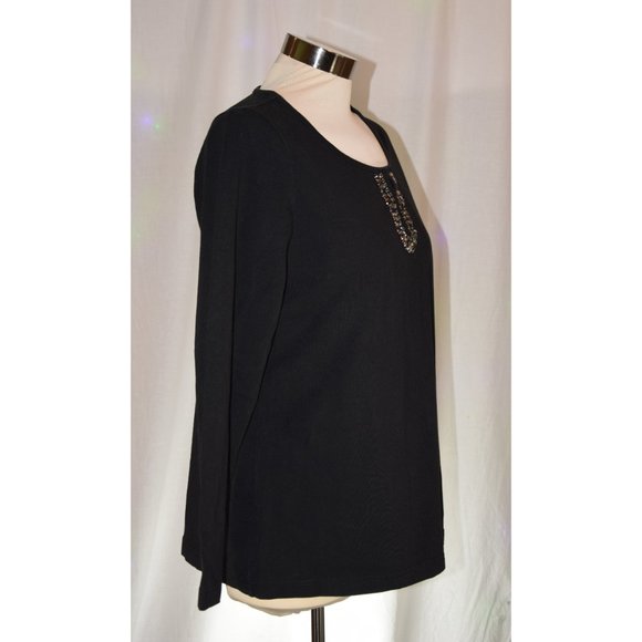 Denim&Co Black Long Sleeve Top with Silver Embellishment - Picture 3 of 9